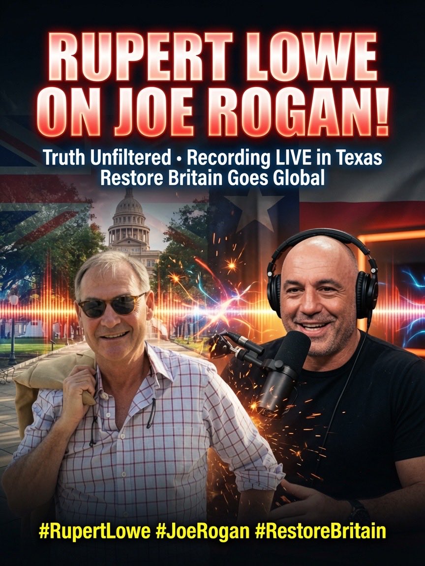 Proudofthisland's tweet photo. 🚨 HUGE NEWS: Rupert Lowe is in Texas recording with Joe Rogan! 🇬🇧💥

This is a massive win for truth-telling and the Restore Britain movement. No filters, no spin, no legacy media gatekeepers - just raw, unfiltered conversation on the tough issues facing the UK today. 
No
Rupert heads straight into the lion’s den for honest answers on what’s really going on: grooming gangs, open borders, failing institutions, and putting Britain first. 

Tough talking on tough issues. No apologies. No backing down.

This podcast reach is global. Millions will hear the reality the establishment wants buried. A brilliant achievement - spreading the message loud and clear.

Drop your predictions below: What’s the one question you want Rogan to ask? 👇

Aim high. Vote Lowe. Restore Britain. 🇬🇧

#RupertLowe #JoeRogan #RestoreBritain #TruthBombs