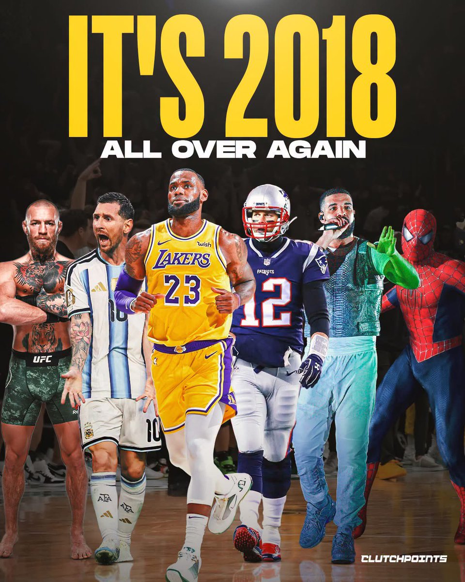 ClutchPoints's tweet photo. Eight years later, and the script repeats itself 🤯

2018 & 2026: LeBron hits free agency
2018 & 2026: Patriots lose Super Bowl
2018 & 2026: Rockstar drops game-changer
2018 & 2026: Odell is on the Giants
2018 & 2026: McGregor is fighting
2018 & 2026: Golden Knights lose Cup Finals
2018 & 2026: New Avengers come out
2018 & 2026: Kawhi gets traded to Raptors
2018 & 2026: World Cup is on
2018 & 2026: Drake drops album
2018 & 2026: Trump is president
2018 & 2026: New Spider-Man comes out