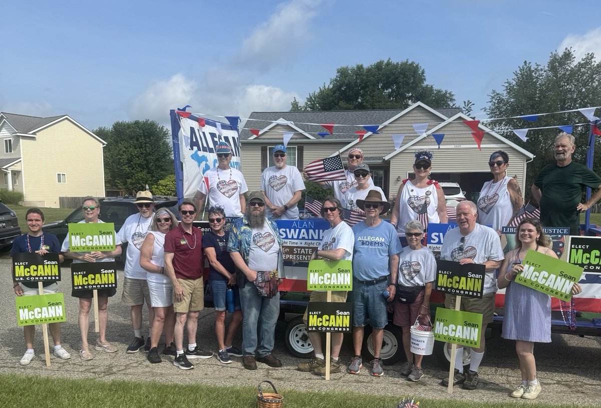 SeanAMcCann's tweet photo. Team McCann had a great time shaking hands and meeting voters at the Dorr and Decatur parades this morning. Happy 4th of July #MI04! https://t.co/AIZbC1KDsC