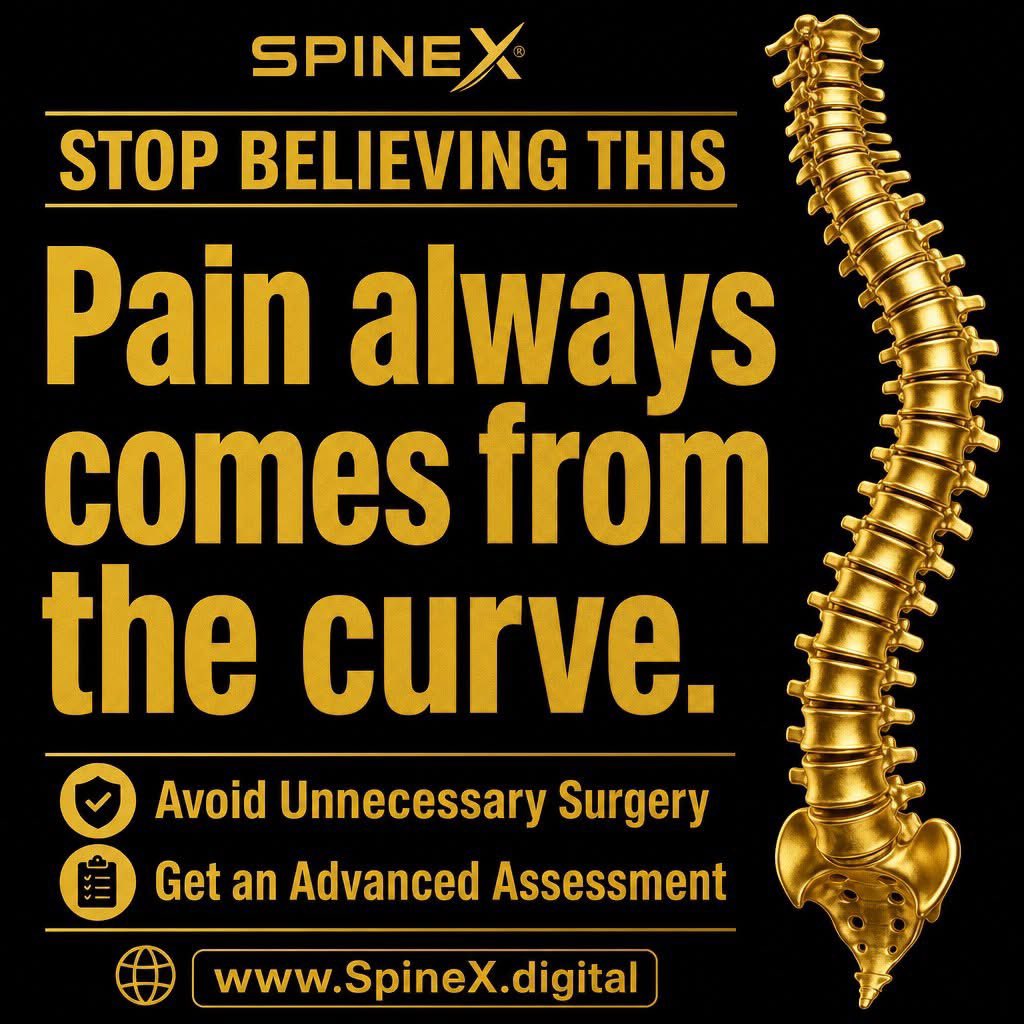 SpineXdigital's tweet photo. Stop believing the myth that back pain always comes from the curve. 🛑
A visible curve doesn't automatically mean you need surgery. Protect your mobility by getting an advanced assessment first.
Find the real root cause:
👉 https://t.co/nTlTSlTas3
#SpineHealth #BackPain https://t.co/jCrLGyN3Or
