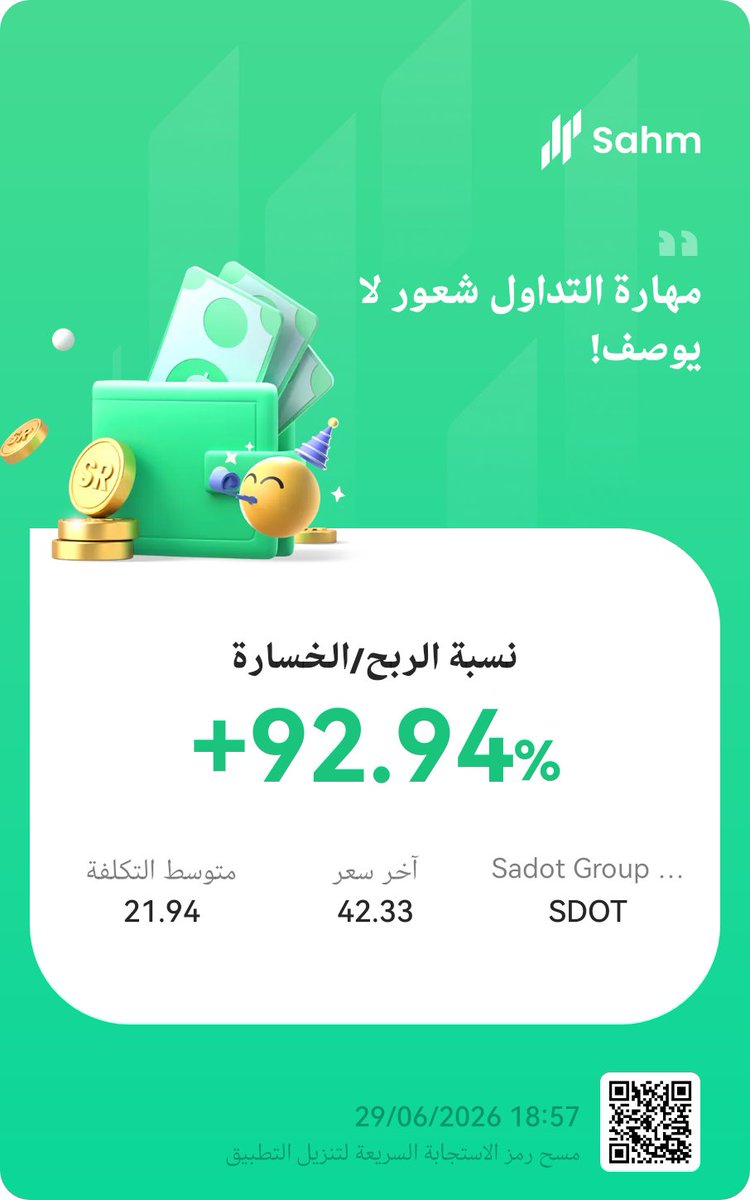 Optimalinvestme's tweet photo. $SDOT

تداول 4 ايام 

الجمعة ، الإثنين ، الأربعاء ، الخميس

ماشاءالله ، تبارك الله ✅

الخميس وصلت لنسبة قوية لكن طمعت 😬 وتراجع وطلعت منه

ولازال للعطاء بقية ✈️✈️✈️

مؤقتا قبل التراجع الكلي ✅

البداية 8.75 دولار
النهاية 97.89 دولار

للمتابعة الأسبوع القادم ⛔ https://t.co/ZGRzuPqxnB