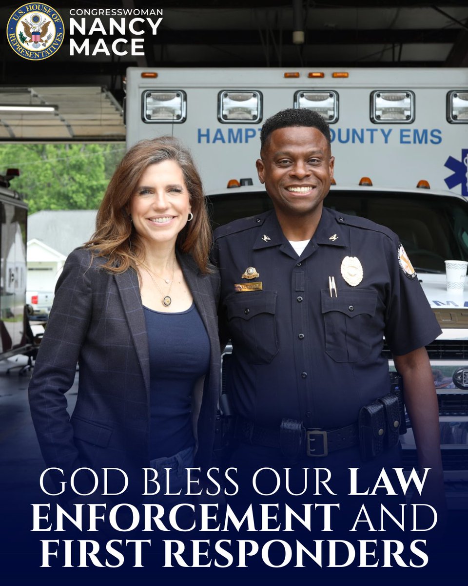RepNancyMace's tweet photo. As we celebrate America's 250th birthday, we want to recognize every law enforcement officer and first responder who will be working through the holiday to keep us safe.

Every day, they leave their homes not knowing if they will come back. They answer the call anyway. This weekend is no different.

While we celebrate our great country, they will be on shift. Do your part and celebrate responsibly, so they can make it home to their families at the end of the day.

To every officer and first responder standing watch this weekend: God bless you and God bless America.