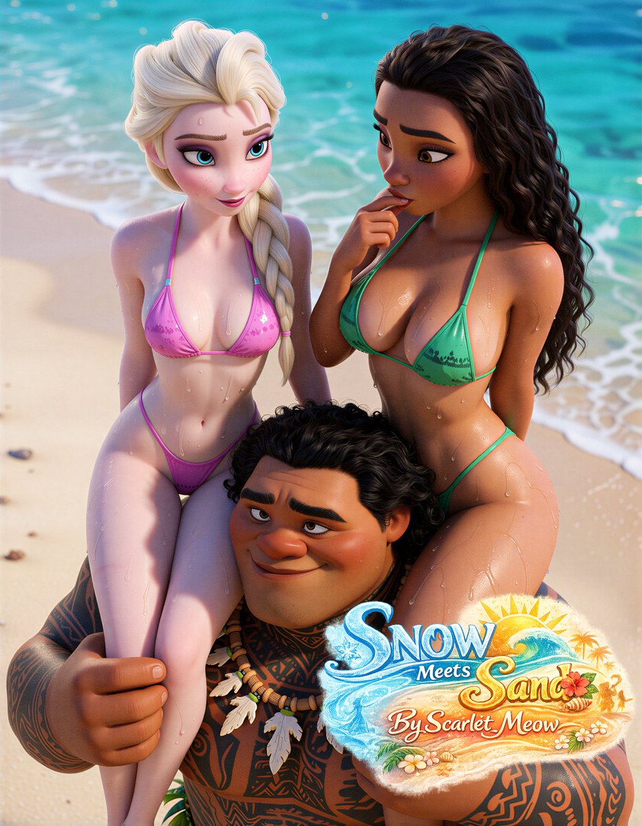 Scarlet_MeowX's tweet photo. Elsa, Moana and Maui have some three way fun at the beach! 13 minute video https://t.co/eFlDoTSyf3
