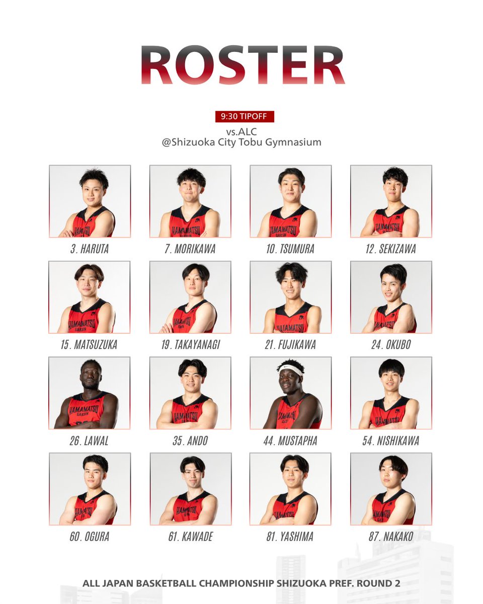 hguphx_official's tweet photo. 𝐑𝐎𝐒𝐓𝐄𝐑
#第102回天皇杯第93回皇后杯全日本バスケットボール選手権大会
静岡県社会人連盟代表決定戦 2回戦

🆚#クラブアルク
🏟️静岡市東部体育館

#FORALL
#HGUPHOENIX https://t.co/R2RoTLusuL