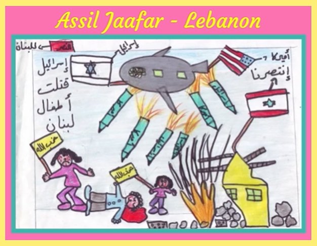 Boudicca61AD's tweet photo. Lebanese Children’s Drawings After the 2006 War on Lebanon - No. 3 by Assil Jaafar

This is the war on children: not only killing bodies, but stealing childhoods, forcing tiny hands to document horror instead of drawing flowers, superheros and futures.

Twenty years later, the same enemy continues its assault on south Lebanon — murdering at will, destroying homes and entire villages, displacing populations, and waging the same brutal war on the innocent.

In the simple lines of a child’s crayon, we see the unbearable truth — a deliberate, unending assault on the most vulnerable.

This drawing is testimony.  
It is a scream frozen in color.  

We remember the children of South Lebanon.
We remember every child targeted across generations.

Their drawings will outlive the bombs.
Their truth will not be silenced.