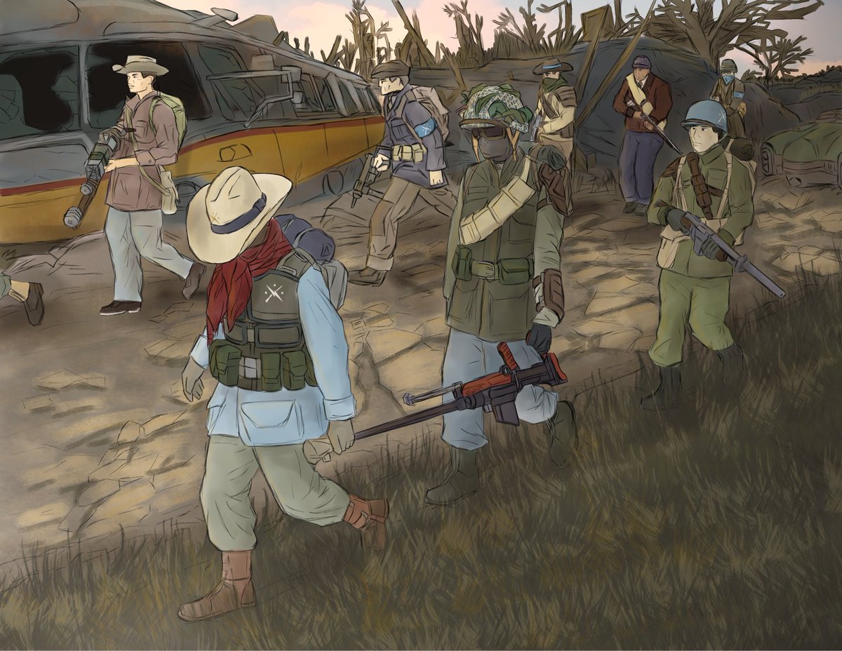 RoyalGuardian6's tweet photo. *Minutemen Anti-Armor team escorted by Commonwealth Militia, circa 2288, colorized.*

Yeah… this took way too long to finish, but I couldn’t think of a better day to do it for, happy 250 to all the yanks. https://t.co/WUPKM5oKi8