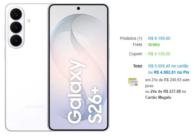 kandinhapromo's tweet photo. Samsung Galaxy S26+ 5G 256GB 12GB RAM
💵 R$4.553,51 no Pix
🎟️ CUPOM: CUPOMTEL45

🛒 Link do produto:
https://t.co/70iU49O64q https://t.co/qBY4zxyxRn