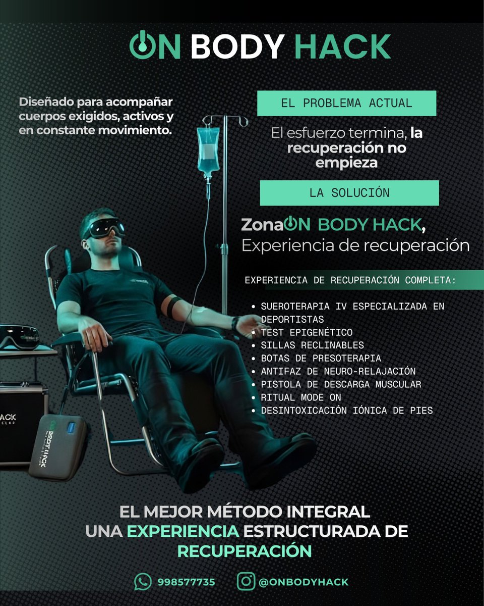 lolmagazine1's tweet photo. El mejor método integra para
una recuperación estructurada
Suero terapia IV especializada en deportistas
Test epigenético
Sillas reclinables
Botas de presoterapia
Antifaz de neuro-relajación
Pistola de descarga muscular
Ritual Mode On
Desintoxicación iónica de pies
#ZonaOnBodyHack