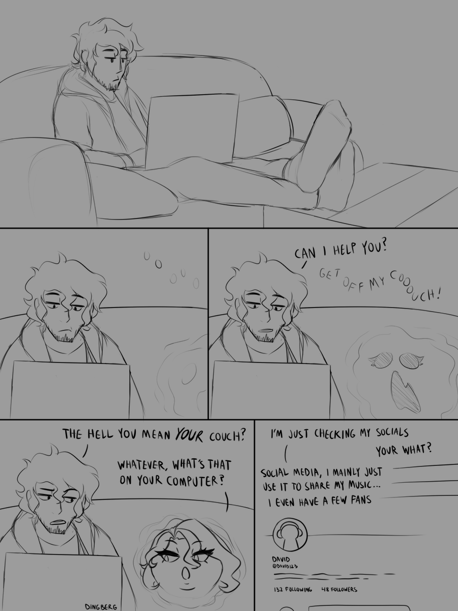 Doinkberg's tweet photo. I started working on this comic a long time ago and then got distracted by a bunch of other stuff. And I've been getting people asking here and there about Eva and David and the comic specifically. So I'm making a public promise to focus on finally getting this done lol. https://t.co/8jfWBuZx0t