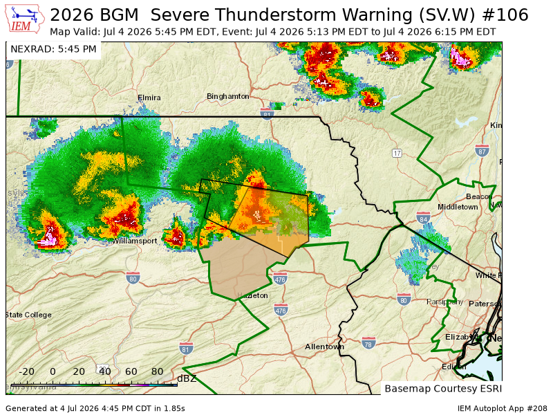 iembot_bgm's tweet photo. BGM continues Severe Thunderstorm Warning [damage threat: CONSIDERABLE, wind: 70 MPH (RADAR INDICATED), hail: 0.75 IN (RADAR INDICATED)] for Lackawanna, Luzerne, Wyoming [PA] till 6:15 PM EDT https://t.co/GWROgTQM0U https://t.co/rMu5w48Qw4
