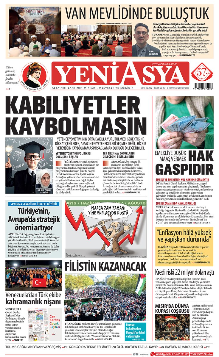 yeniasya's tweet photo. 5 Temmuz 2026 Yeni Asya 1. Sayfa https://t.co/m5MuGOog0n 
https://t.co/tqk300U9Hl https://t.co/lf15uRSshT