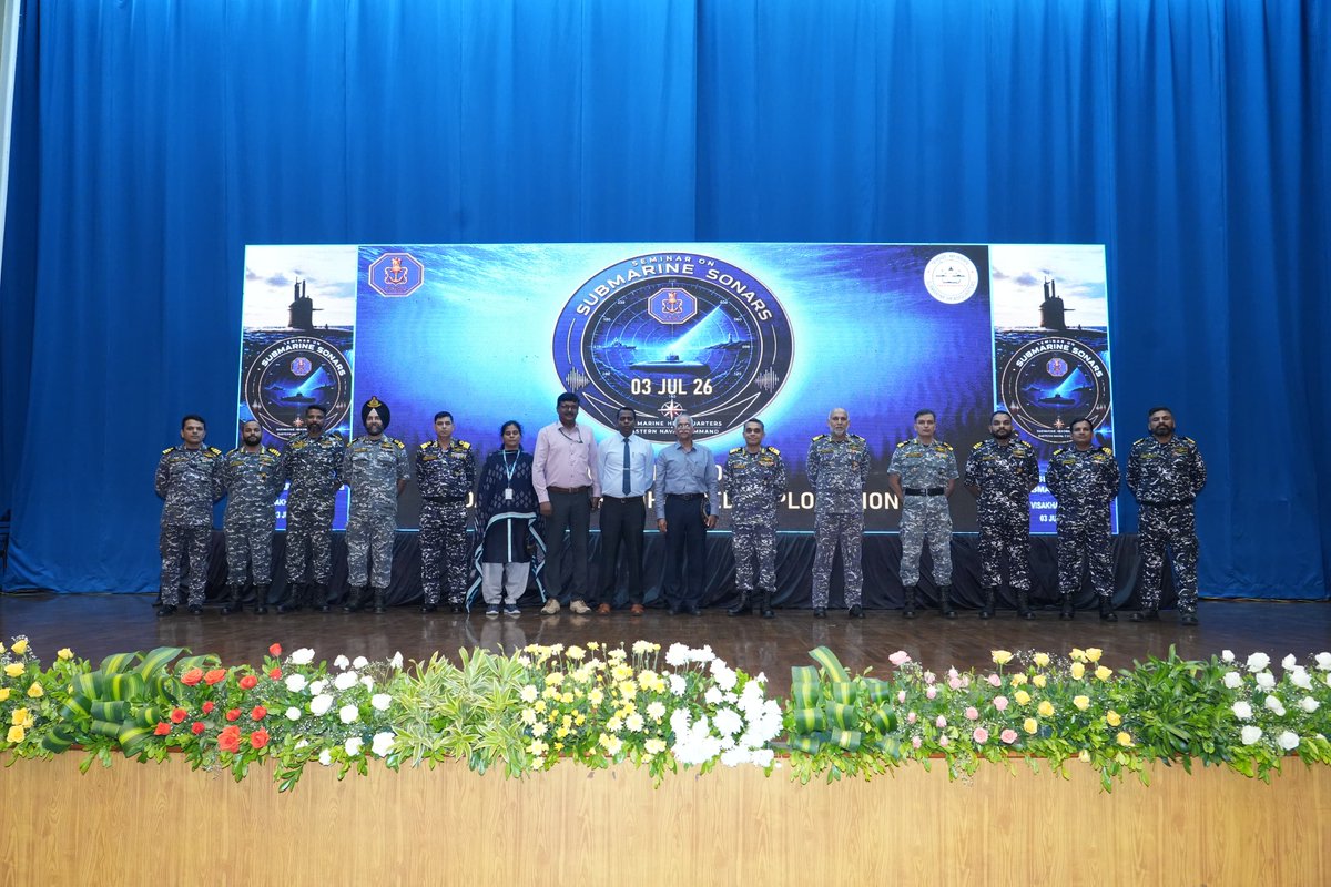 IN_HQENC's tweet photo. A professionally intriguing seminar on “Submarine Sonars – Roadmap for Enhanced Exploitation” was conducted at #Visakhapatnam on 03 Jul by SMHQ under the aegis of #EasternNavalCommand.

Chaired by VAdm Susheel Menon, Chief of Staff, Eastern Naval Command, the seminar brought together industry experts who are spearheading new projects, warfighters who have mastered the art of operating new generation sonars being designed under #AatmanirbharBharat, system maintainers, domain experts from academia, and design institutions. Papers were presented on contemporary topics of  submarine sonar exploitation, HR optimisation of operators, new concepts in database management and incorporation of emerging technologies. A compendium of papers submitted by Indian sonar designers and skilled operators of submarines was also released.

The seminar, steered by Flag Officer Submarines provided a platform for discussing methodology towards advancement in design and built of sonars and technology for data-fusion. 

#IndianNavy #Submarines #FOSM #ASW #Sonar 
@WesterNavalCommand
@SouthernNavalCommand
@SpokespersonMoD 
#UnderwaterWarfare #MaritimeSecurity
#INA
@DRDO_India 
#NPOL
#Keltron