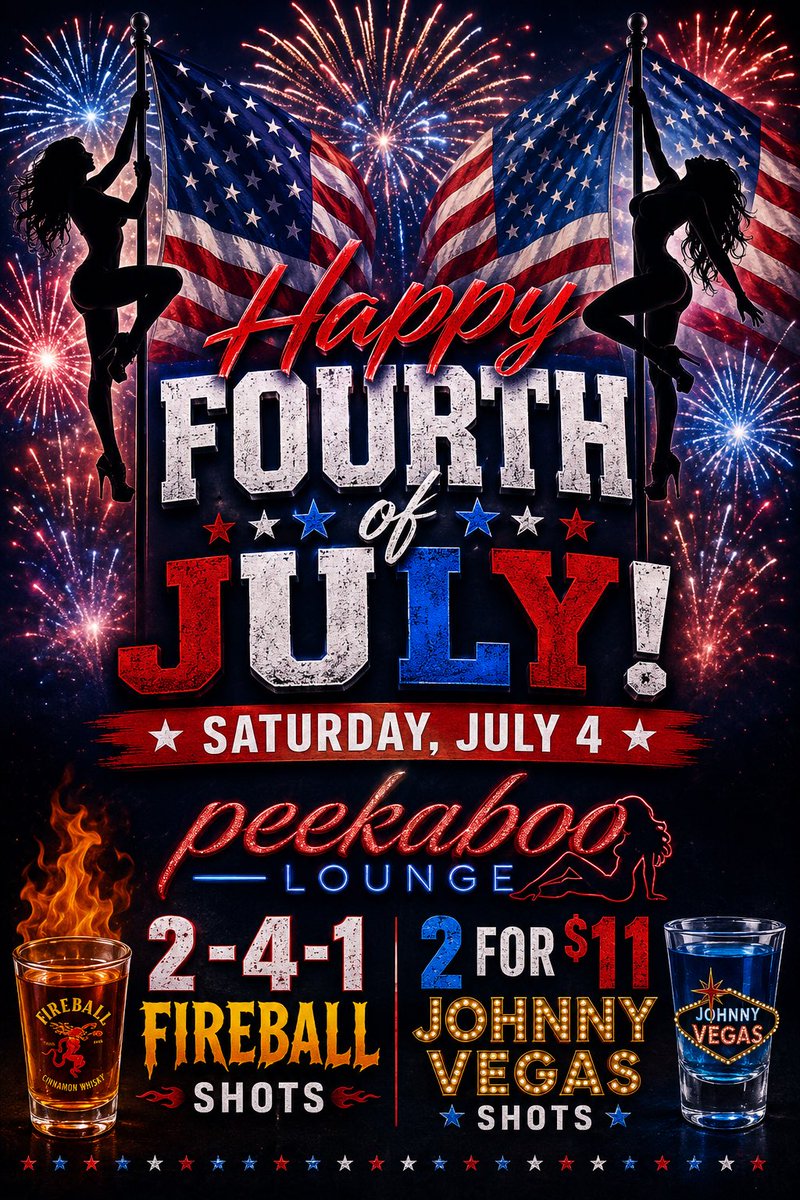 PeekabooFL's tweet photo. 🇺🇸 Fireworks outside... the party's inside. 🎆🍻
Celebrate the 4th with us tonight!
🔥 2-for-1 Fireball Shots
💙 2 Johnny Vegas Shots for $11
See you at The Boo. 😎
#Bradenton #Sarasota #Palmetto #AnnaMaria #SiestaKey https://t.co/BZN3r88IV4
