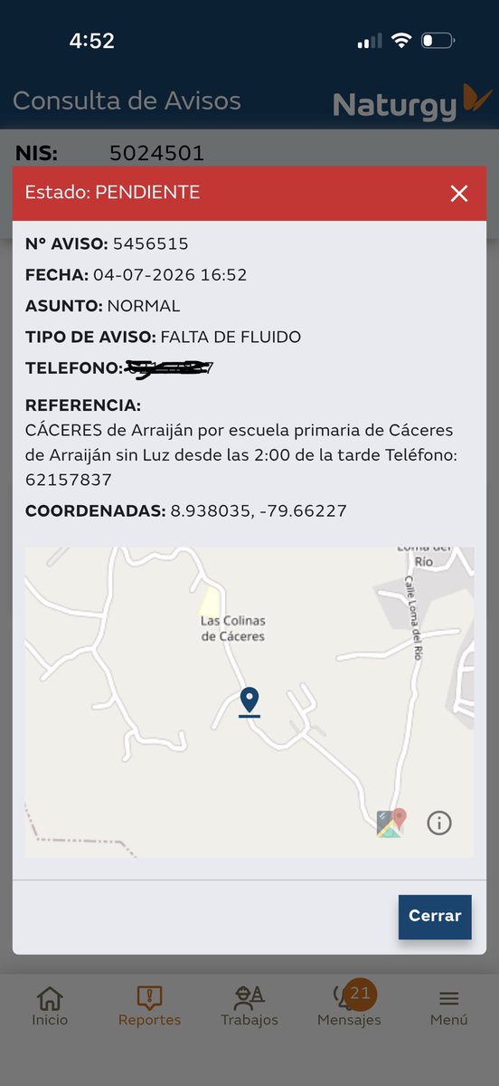 PMerelo's tweet photo. @NaturgyPa Aún estamos sin luz en Cáceres de Arraiján https://t.co/bhm5uCVvDd