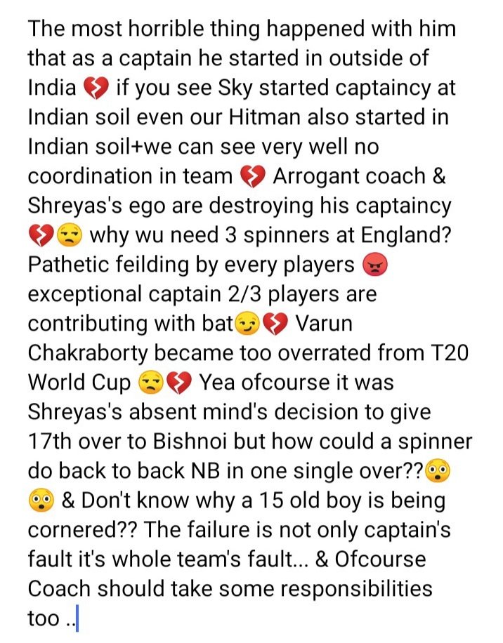 S_DasMe's tweet photo. Nothing going well at our ICT 😒😒💔💔 a politician's politics is destroying everything 💔💔💔 

#ENGvIND #INDvsENG #Shreyasiyer #teamindia https://t.co/n6c9gYYKzn