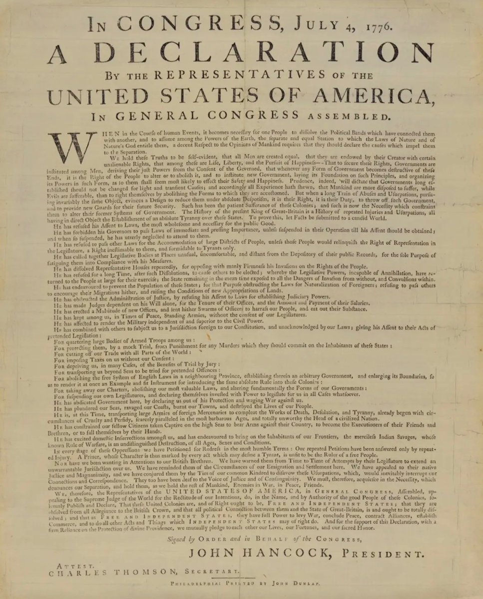 TammiMinoski's tweet photo. “We hold these truths to be self-evident, that all men are created equal, that they are endowed by their Creator with certain unalienable rights, that among these are life, liberty, and the pursuit of happiness.”
#DunlapBroadside #America250 https://t.co/YZU9BW8lT0