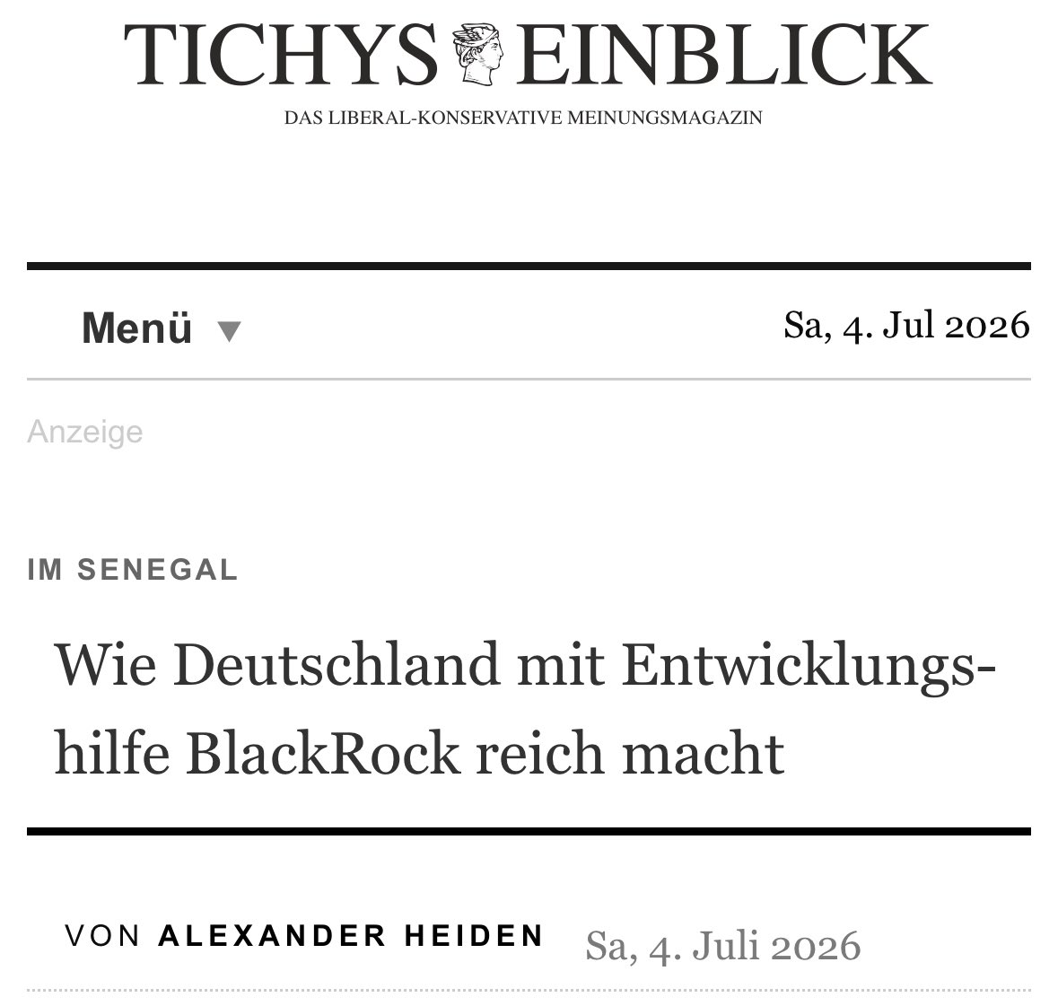 rosenbusch_'s tweet photo. „Der deutsche Steuerzahler subventioniert also mit dreistelligen Millionenbeträgen über die Entwicklungshilfe für den Senegal eine Straße, von der vor allem ein Bergbauprojekt profitiert, das einem Konzern gehört, an dem der Senegal gar keine Anteile hat und der sich selbst am Straßenbau überhaupt nicht beteiligt. Und die Gewinne streicht am Ende BlackRock ein.

Noch Fragen?“

https://t.co/ym1O4l2Fmw