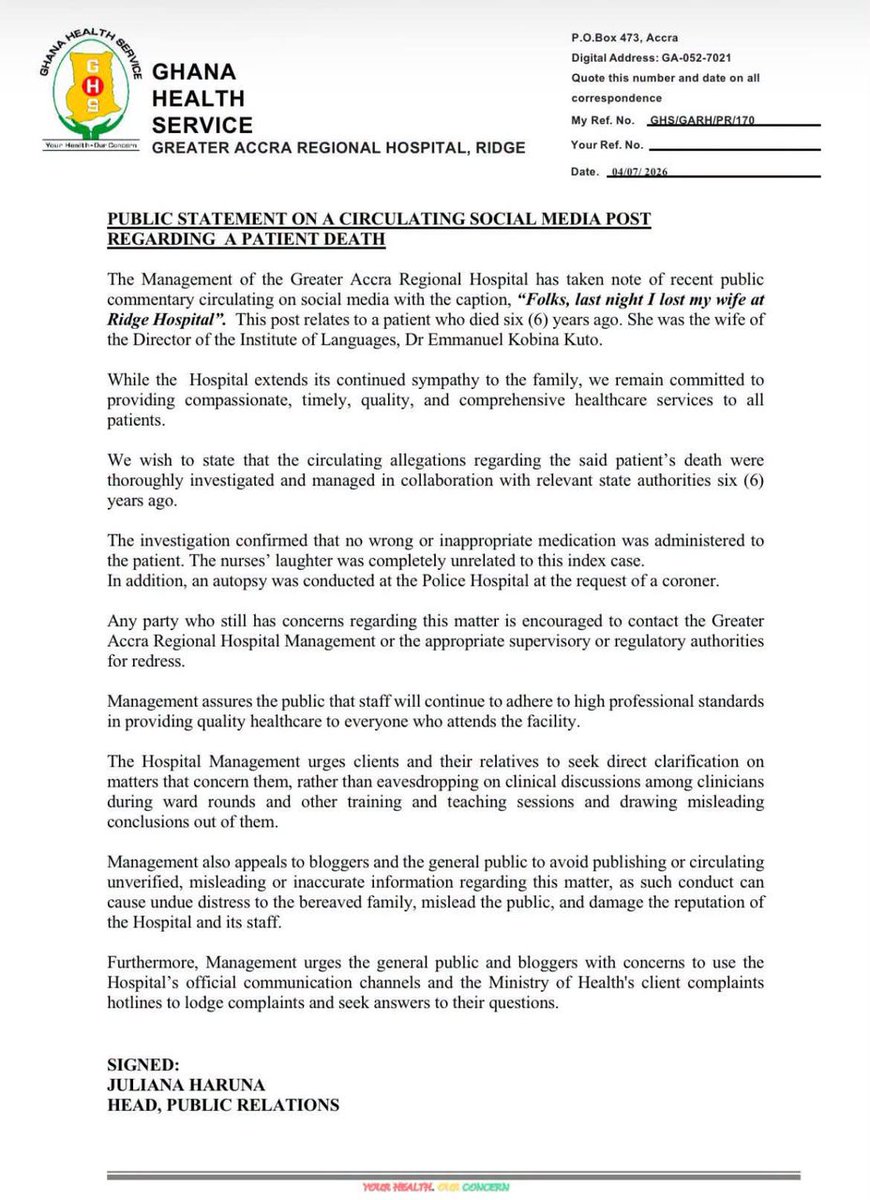 sackitey_'s tweet photo. Sharing this for balance. 

Medical negligence is real and should always be taken seriously. But in this case, the official investigations reached conclusions that differ from many of the claims circulating online.

 It's worth reading the report before forming a final opinion. https://t.co/r6Wf0lOz8B