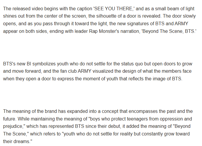 alwaysborahae's tweet photo. On July 5, 2017 KST we got a gift from bangtan.
BTS posted a surprise video on their social media platforms that announced a new brand identity, "Beyond the Scene".  
Two sychronized logos, one for BTS and one for ARMY. 

Before BTS rebranded, fan club merchandise pretty much just repurposed the artist's logo or font. What made the ARMY logo special is that BH designed a complementary, inverse emblem engineered to lock together visually to symbolize that BTS & ARMY are 2  halves of a single brand identity. 

(Note:  ARMY wasn't the first group of people in history to have a designated symbol, but it is widely recognized as the first time a global pop act treated their fanbase as a co-equal brand partner with a matching, professionally designed corporate trademark.)
Of course as expected, afterwards K-Pop agencies started hiring top-tier graphic design firms to build fully integrated visual identity systems for their own fanbases.