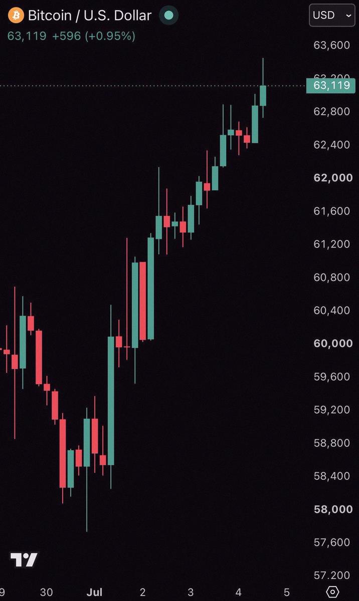 CSvfl0k's tweet photo. Bitcoin just hit $63,000 again 🚀 https://t.co/H9XQ3ePmIO