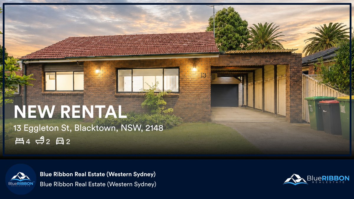 blueribbonsyd's tweet photo. 🛌 4 🛀 2 🚘 2
📍 13 Eggleton St, Blacktown, NSW, 2148

Our latest available rental on RateMyAgent
CLASS 1 20373516
https://t.co/upOZY3j9om

...
#ratemyagent #realestate #Blue_Ribbon_Realtors__Pendle_Hill https://t.co/MFlPvf6pHq