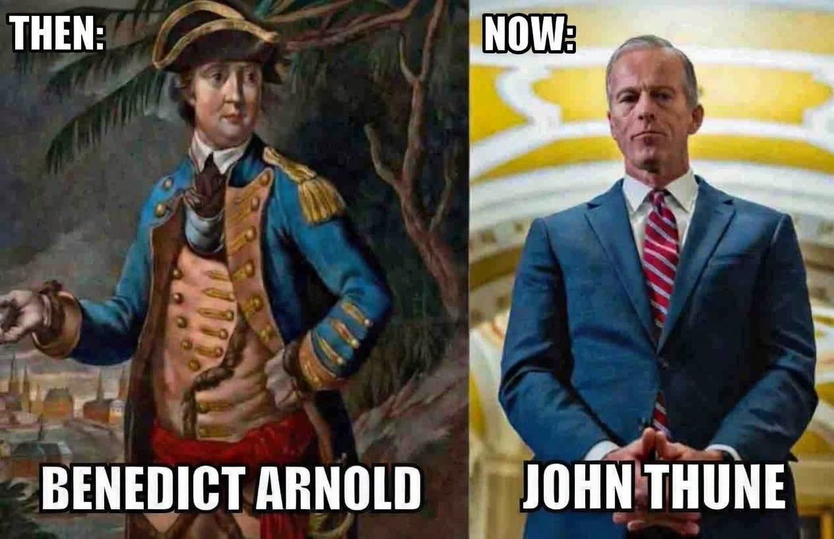 Honingbiene's tweet photo. @LeaderJohnThune @POTUS You are literally the present day Benedict Arnold!!! https://t.co/pk486AnkHq