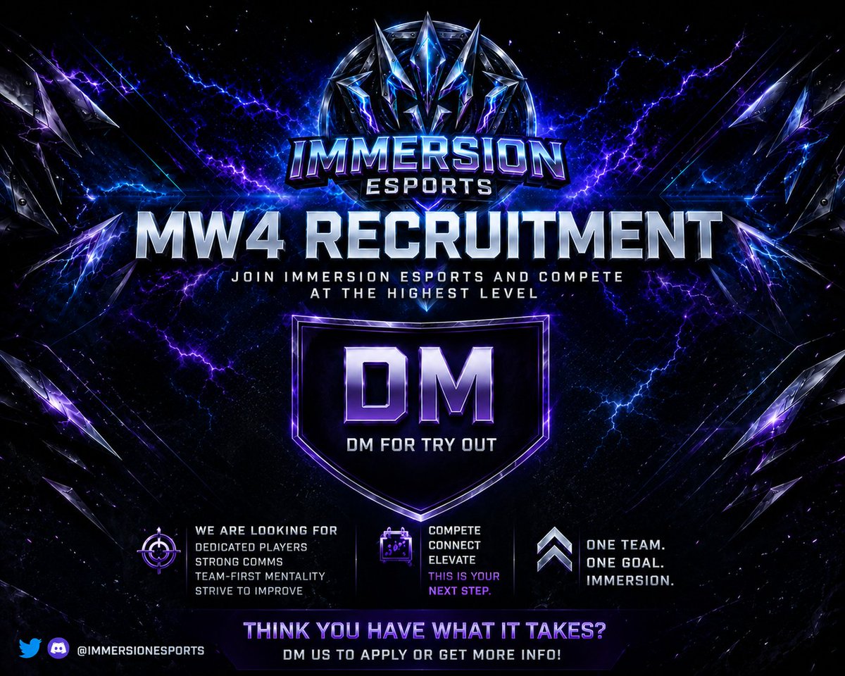 ImmersionESP's tweet photo. 🚨 MW4 Recruitment is LIVE! 🚨
Think you've got what it takes to represent Immersion Esports?
We're looking for dedicated players ready to compete and improve.
🎮 DM us for a tryout!
#MW4 #CallOfDuty #Esports #CODRecruitment #ImmersionEsports @CallofDutyAgent @CoDFAs https://t.co/dzsDSqXpYI