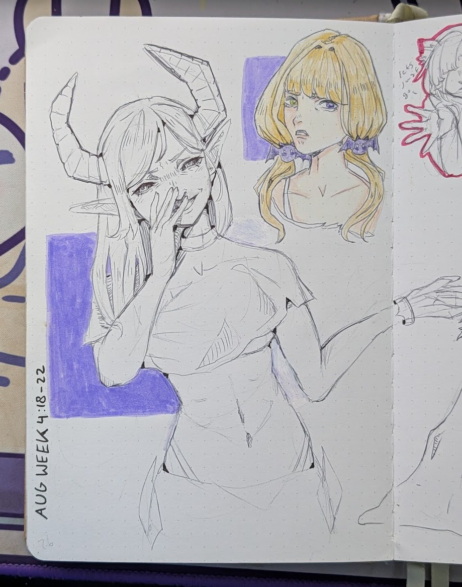 Lune_Flare's tweet photo. demon sketchbook spread - who cares if shes a demon lol? #artmoots https://t.co/V6ceNgsBos
