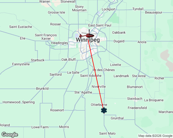 STARSambulance's tweet photo. 🚁 STAR-7 (Winnipeg) has responded to a scene call in the St Pierre-Jolys, MB area around 3:46 PM CDT. https://t.co/t6NHl8BDpo