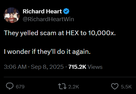 cryptoant13's tweet photo. @pulsevisionus I truly believe in RH. He wants to win and he wants to take the faithful with him.

He’s told us that Hex will 10,000x again. I totally trust it will.
 
Still shaking out the paper hands.
 
Our time will come and its not very far away! https://t.co/HXnLM6rWpr