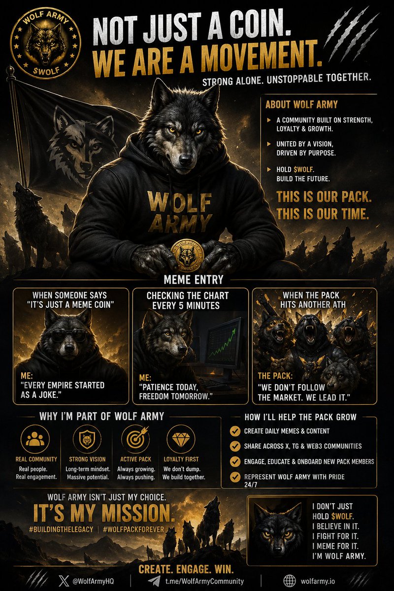 kennyog656914's tweet photo. ๐บ Wolf Army isn't just a communityโit's a movement.
We don't chase hype. We build together, fight together, and grow together.
Every meme, every post, and every interaction strengthens the pack.
I'm proud to stand with the wolves. ๐บ
Create. Engage. Win.
#WolfArmy #SWOLF #solana https://t.co/fR4fLoZwqA