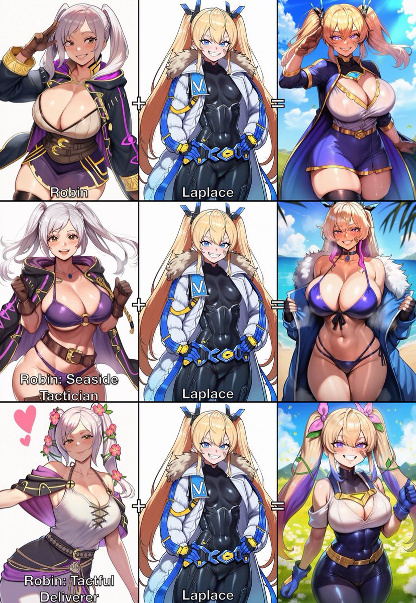 PyroKnightAI's tweet photo. And we’re back on schedule, with Matis Overspec Fusions!
Maxwell + Windblade - Amber Lee Connors
Drake + Shalltear - Sumire Uesaka
Laplace + Robin - Lauren Landa
Enjoy~
#AI #AIart #Fusion #Fusions #Nikke #Transformers #Overlord #FireEmblem https://t.co/0hCVfpKHAy