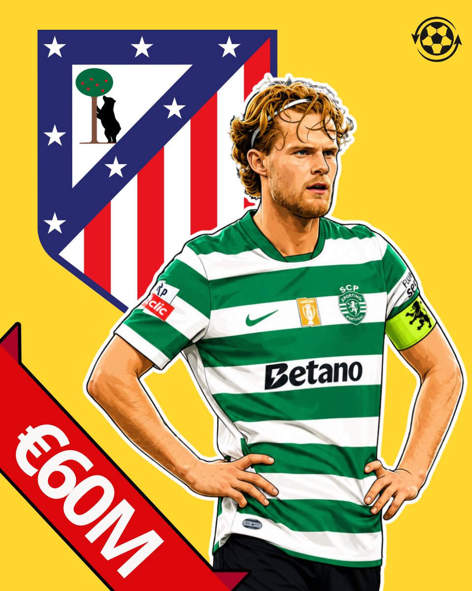 DeadlineDayLive's tweet photo. 🚨 Atlético Madrid's move for Morten Hjulmand is entering a decisive stage. 🇩🇰

The midfielder has already reached a verbal agreement over personal terms, with club-to-club talks now expected to intensify. 

Sporting are pushing for a fee closer to €60M, while Atlético hope to strike a deal worth around €45M including add-ons. 

(Source: A Bola)