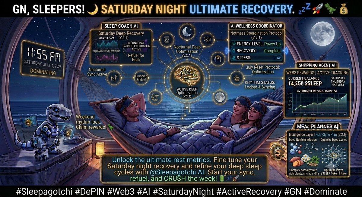 TosinOmooluwa's tweet photo. GN, Sleepers Saturday night is here.
Time for the ultimate weekend rest. Let your @Sleepagotchi AI agents optimize your Saturday night recovery. Lock in your rhythm, claim your rewards and secure your share of the Web3 wellness economy with $SLEEP
#Sleepagotchi #DePIN #Web3 #AI https://t.co/7m55HVLwve