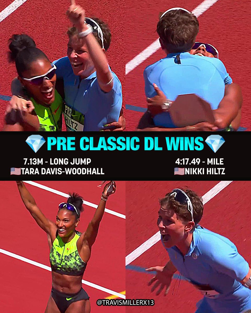 travismillerx13's tweet photo. Tara Davis-Woodhall and Nikki Hiltz celebrate event wins at the Pre Classic 🇺🇸💎 https://t.co/V5azCmTvXO