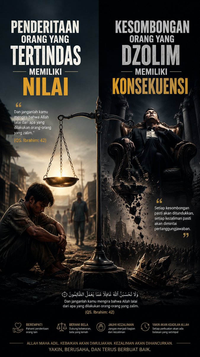 wisbays's tweet photo. "لمعاناة المظلوم قيمة، ولغطرسة الظالم عواقب".

"Penderitaan orang yang tertindas memiliki nilai, Kesombongan orang yang zalim memiliki konsekuensi" https://t.co/WHkynxXkuD