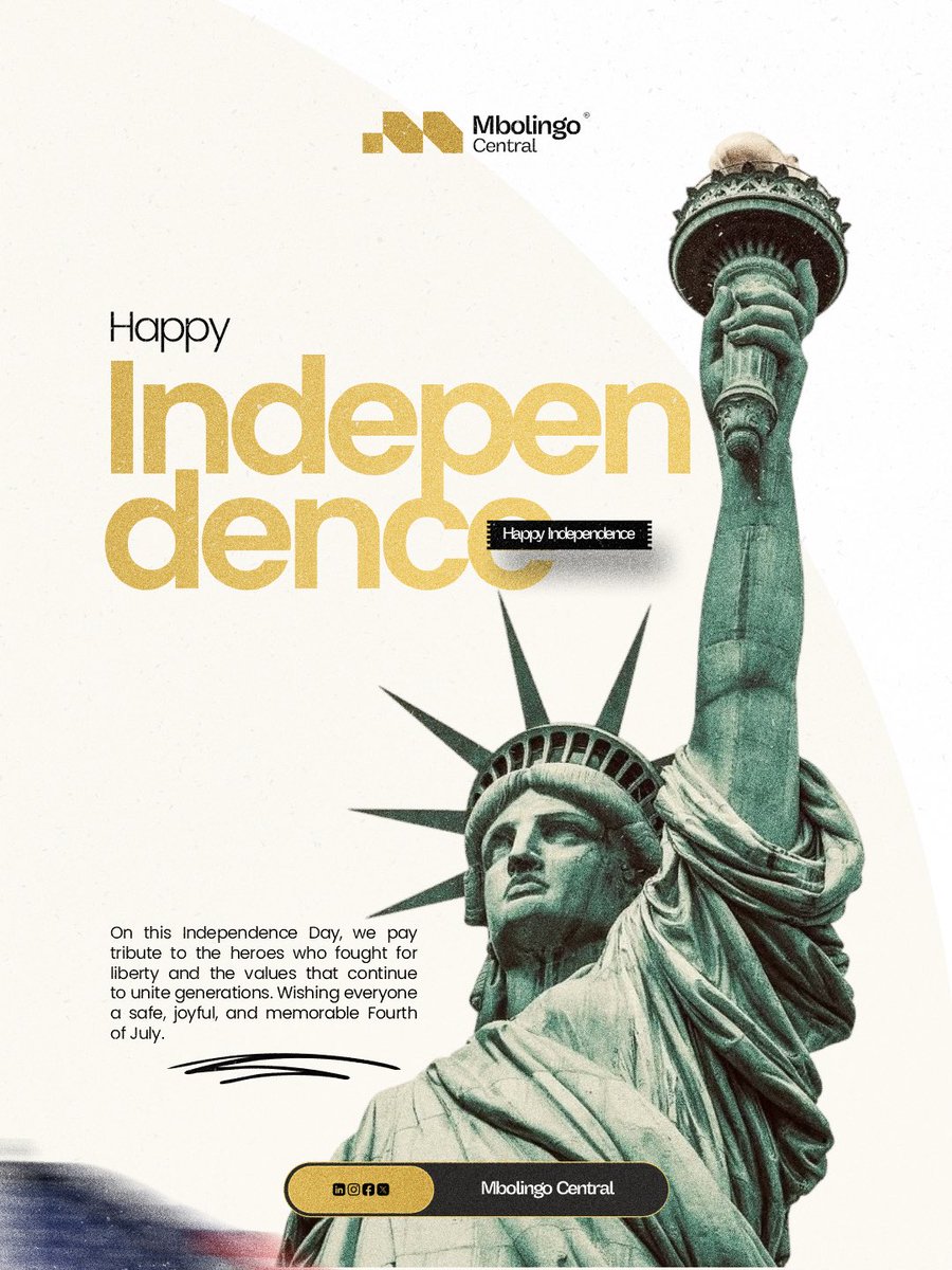 MbolingoCentral's tweet photo. At Mbolingo Central, we celebrate the values that create lasting impact, freedom, resilience, and the opportunity to build a better tomorrow. 

Wishing you and your loved ones a meaningful and Happy Independence Day. 🇺🇸 

#MbolingoCentral #Leadership #Innovation #FourthOfJuly https://t.co/5PAsVV1TBL