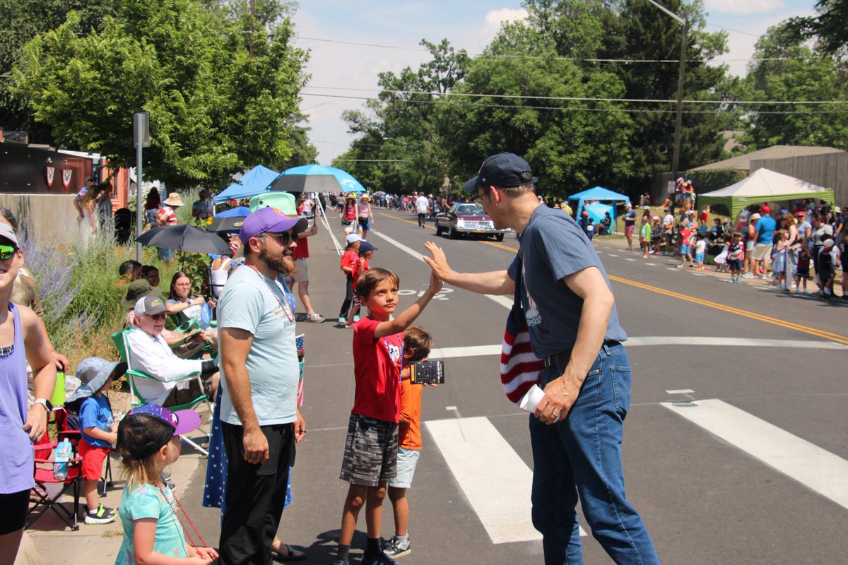 pweiser's tweet photo. Happy July 4th, Colorado!  I celebrated in Highlands Ranch and Park Hill, joining great parades there, shaking hands, kissing babies, and honoring our nation’s core values. https://t.co/s9676hRA2K