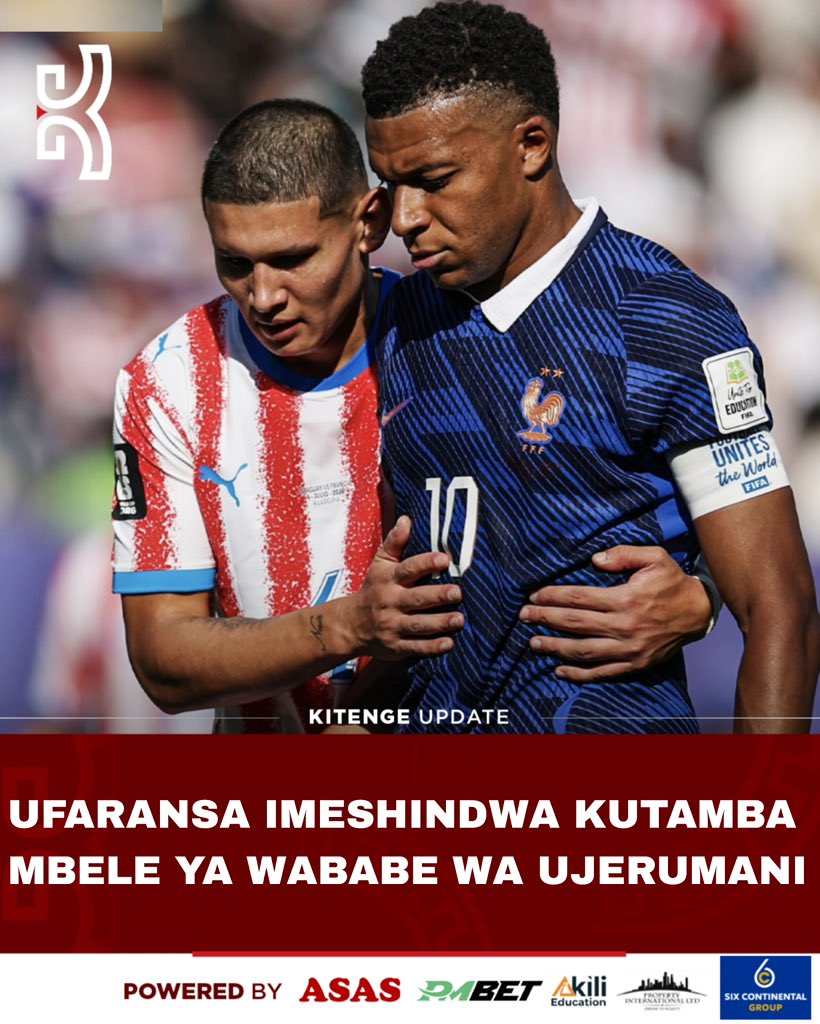 mshambuliaji's tweet photo. Kylian Mbappe, Michael Olise, Ousmane Dembele na wenzao wa Ufaransa wameshindwa kupata bao mpaka mapumziko mbele ya wababe wa Ujerumani, Paraguay kwenye mchezo wa pili wa hatua ya 16 bora wa Kombe la Dunia la FIFA 2026.
HT: France ๐ซ๐ท 0-0 ๐ต๐พ Paraguay
#KitengeSports https://t.co/qpr9YbIVFc