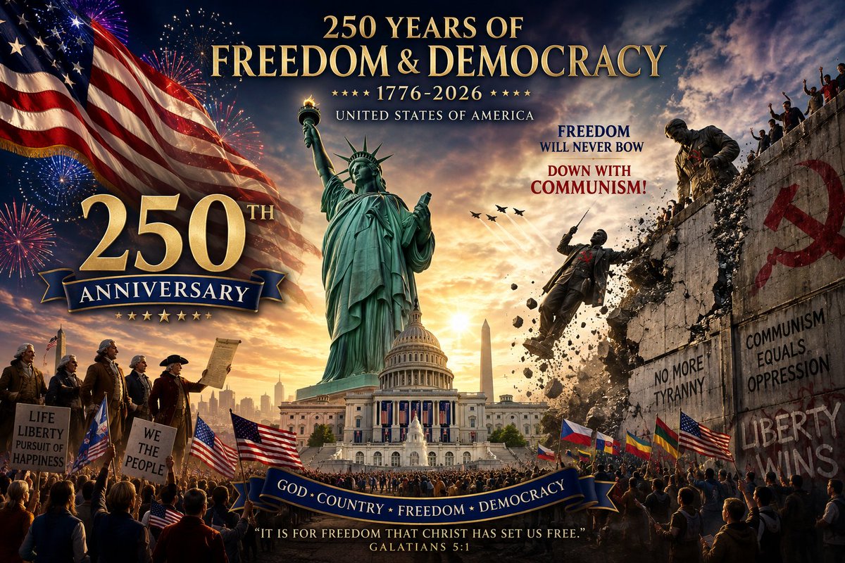 Lijoe19's tweet photo. 🇺🇸 Happy 250th Anniversary of the United States!

250 years of freedom and democracy, triumphing over autocracy and tyranny.
Down with the Chinese Communist Party; freedom will ultimately prevail.
May God bless America.

#USA250 #IndependenceDay #Freedom #Democracy #AntiCommunism https://t.co/UChPPvSSPD