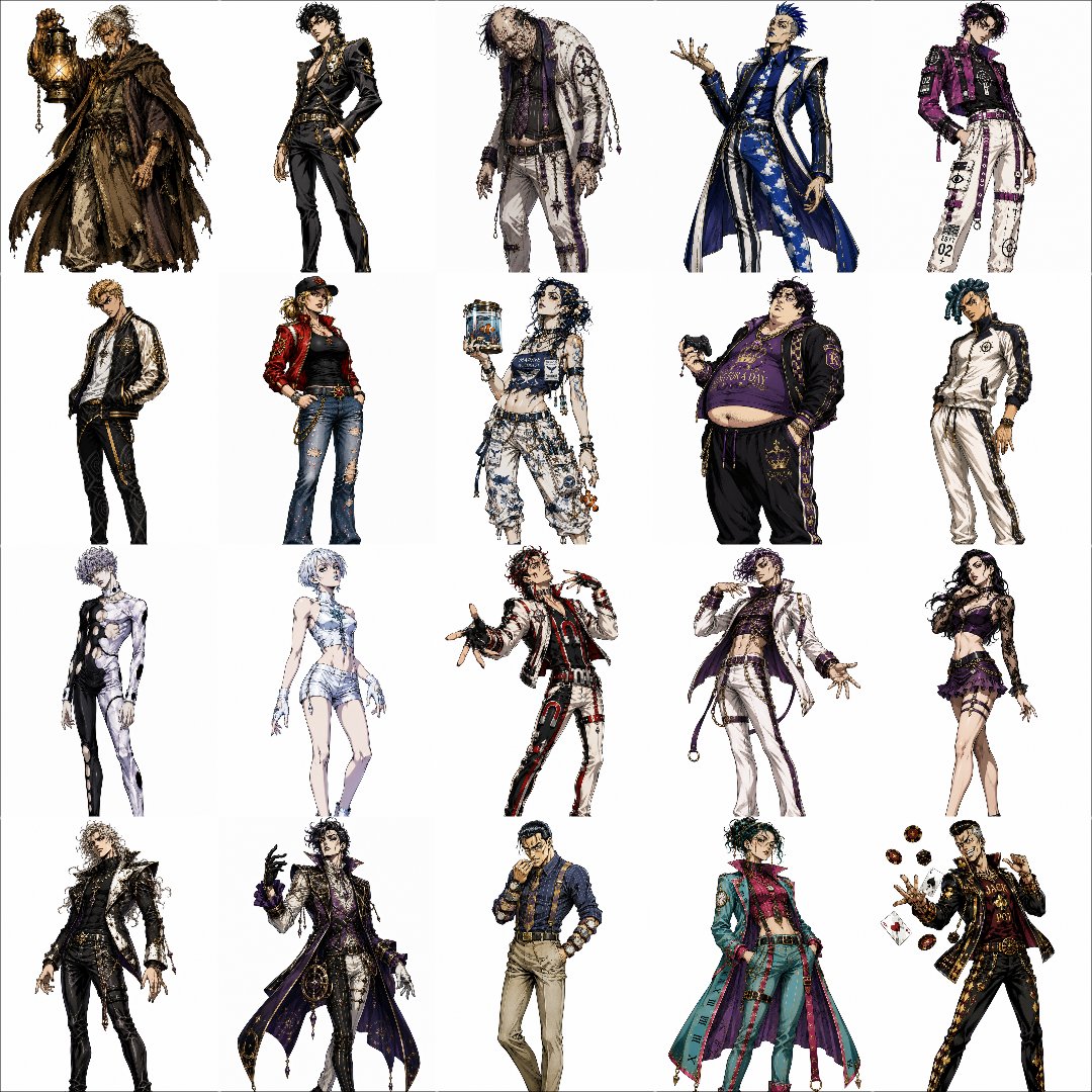 SYUN_dropkick's tweet photo. ジョジョの奇妙な冒険
オリジナルスタンド+本体デザイン40体分完成!
ジョジョはスタンドが登場するようになった3部から今のところ各部30〜45体のスタンド使いが登場していてそこを目標に作ってたから満足✨
ちゃっかり自分をモデルにしたキャラもw
#DROPKICK
#駿之介
#オリジナルスタンド
#ジョジョ https://t.co/7ntK3LiBjm