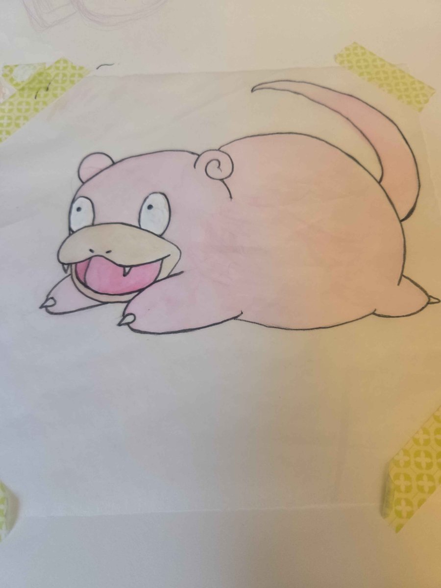 jman0965's tweet photo. Todays Pokemon is #79 Slowpoke! Today after showing my wife the sketch she wanted me to trace it so she could have a chonkier version of it and made some changes on hers. https://t.co/0Oia36AlFY