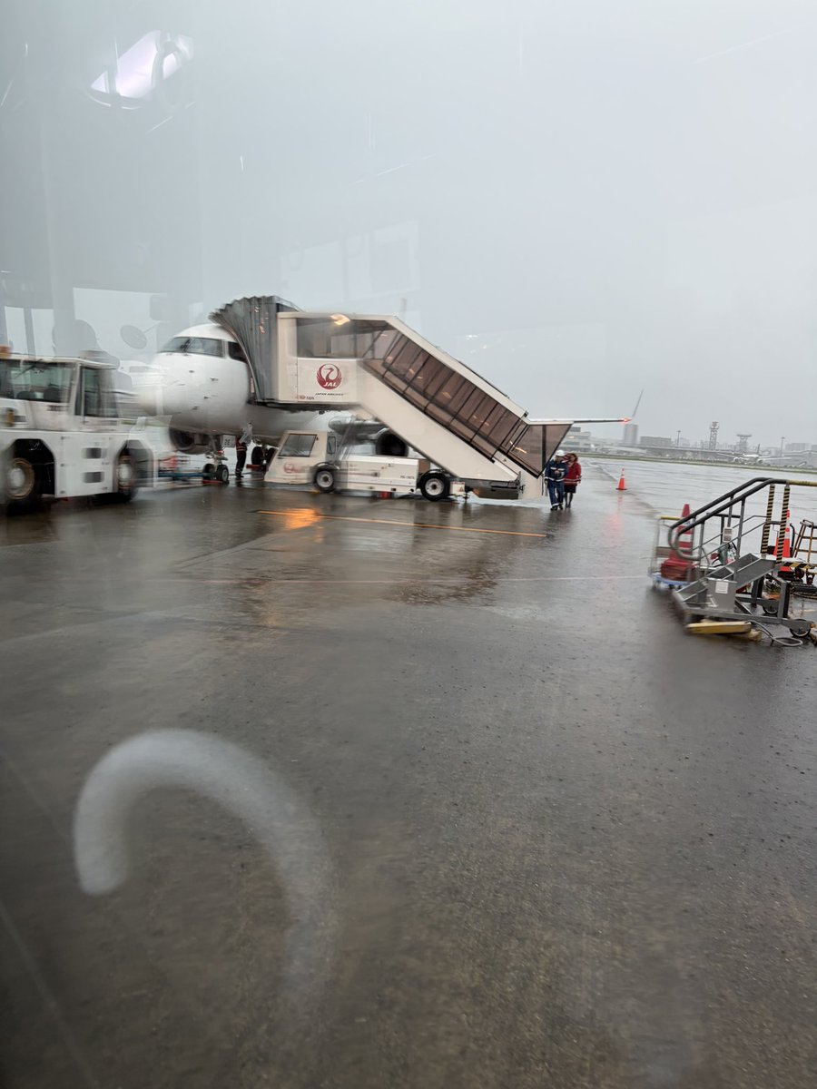 NishimuraJunya's tweet photo. 朝から福岡大雨。
落雷警報で空港の地上作業が止まってたらしく、搭乗も遅れてます。
搭乗したもののいつ動き出すのか。。
みなさんもお気をつけて。
では、また来週✋
※搭乗機までのバスの中から撮ったから変な写真になった。
#福岡空港 https://t.co/A9rDIJEbSn