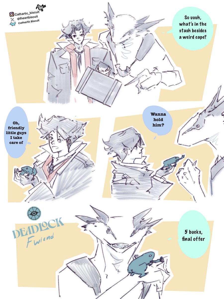 theartbiscuit's tweet photo. Vyper is interested in Pocket’s case. I’m seeing so much Vyper in deadlock games now. I should also post some of the Souls arts I make privately. https://t.co/Hr2JGiXOzZ