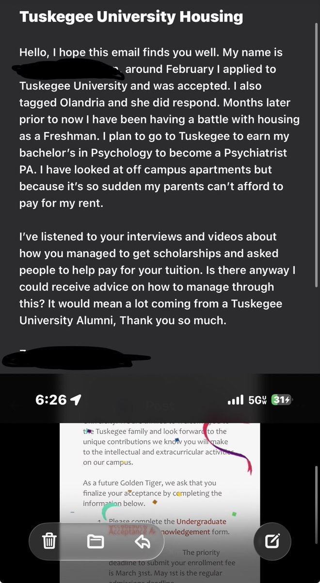 1nnaeeee's tweet photo. Hi guys as you know i’ve been accepted into Tuskegee and Olandria was many reasons I applied, if anyone could get her to see this it would mean a lot! If anyone else has any advice to help me navigate through this it would mean a lot! Thank you #Olandria https://t.co/0u1tTlyH7U