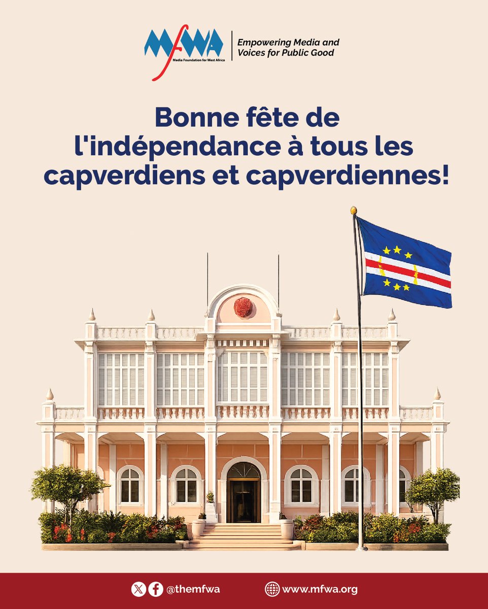 TheMFWA's tweet photo. We join the rest of Africa to wish Cape Verde a Happy Independence Day!

May the years ahead bring continued progress and development for all.

Parabéns, Cabo Verde! 🎉

#CapeVerde #IndependenceDay

---------------------------------------------------------------------------------
Nous nous joignons au reste de l'Afrique pour souhaiter une bonne fête de l'Indépendance au Cap-Vert !

Que les années à venir soient synonymes de progrès et de développement pour tous.

Parabéns, Cap-Vert ! 🎉