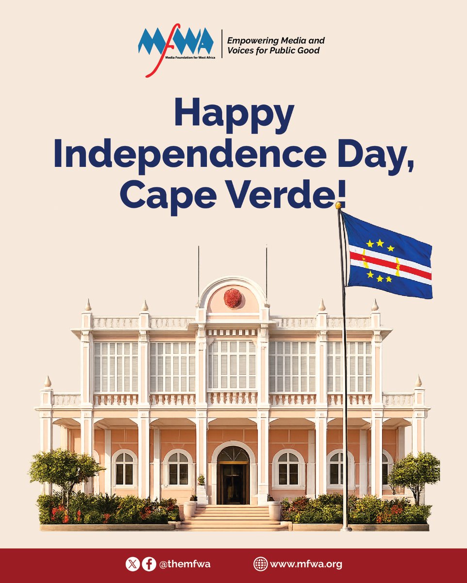 TheMFWA's tweet photo. We join the rest of Africa to wish Cape Verde a Happy Independence Day!

May the years ahead bring continued progress and development for all.

Parabéns, Cabo Verde! 🎉

#CapeVerde #IndependenceDay

---------------------------------------------------------------------------------
Nous nous joignons au reste de l'Afrique pour souhaiter une bonne fête de l'Indépendance au Cap-Vert !

Que les années à venir soient synonymes de progrès et de développement pour tous.

Parabéns, Cap-Vert ! 🎉