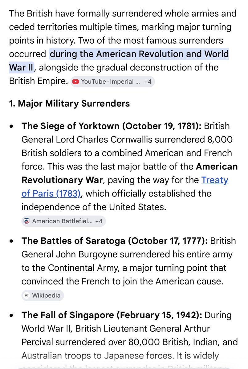 SoCalBear34's tweet photo. @David6914626764 @CrankyFed I don’t know  where a dumb Cunt like you got your education, but you might want to look in history book. Nobody ever surrendered Pearl Harbor, but here’s a list of everywhere that England has surrendered. https://t.co/Mbl7GrLO0v