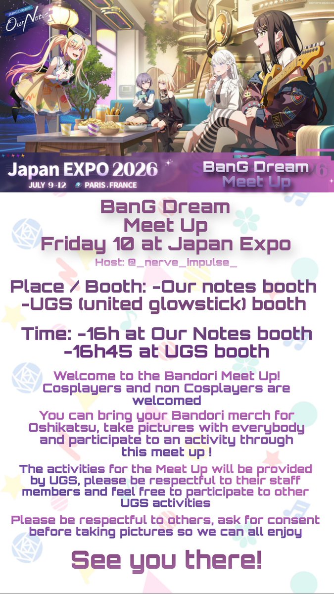 _haze_daze_'s tweet photo. Can't wait to meet my fellow bandori fans at the BanG dream meet up at @japanexpo !!!! Also super excited to see the @BushiroadGlobal @bangdreamon_EN booth and to try the new game 😩✨️ See you there 🫶🏻 https://t.co/IieAbFyDsk