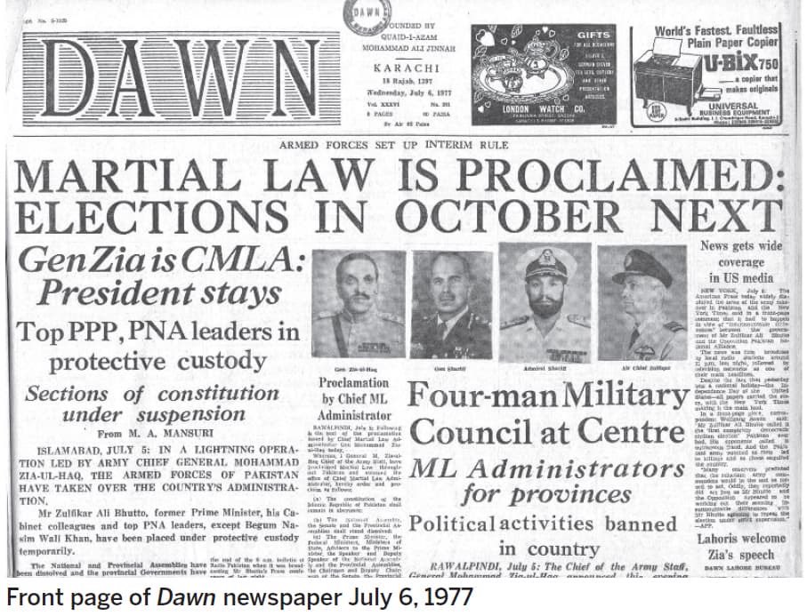 SafiullahPSF's tweet photo. The 5th of July is forever stained by the memory of the darkest night in Pakistan’s history. 

On this day in 1977, General Zia-ul-Haq overthrew the democratically elected government of Zulfikar Ali Bhutto Shaheed through a military coup.

suspended the 1973 Constitution and trampled upon the people’s rights.

Bhutto Shaheed gave Pakistan its Constitution and dedicated his life to democracy and the rights of the common man. 

His vision continues to guide us. We must ensure such a dark night never comes again.
#5thJulyBlackDay #BhuttoLegacy